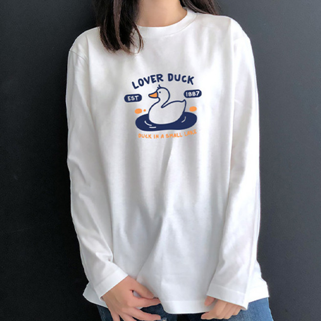 험블스튜디오 러버덕 프린팅 면 라운드 통기성 오버핏 긴팔 티셔츠