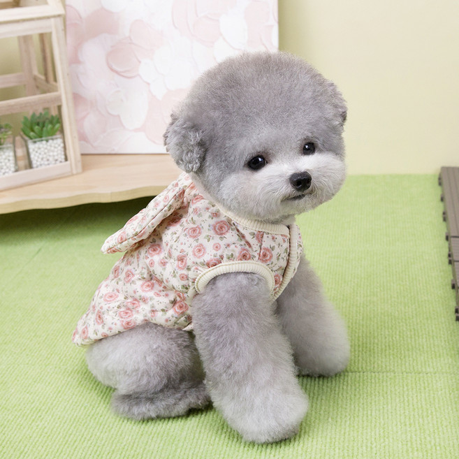 PASTEL PET 寵物蝴蝶結玫瑰圖案背心, 1個, 象牙白