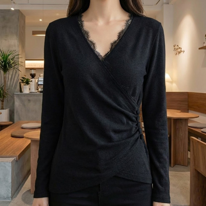 소니오 여성용 레이스 랩 긴팔 니트