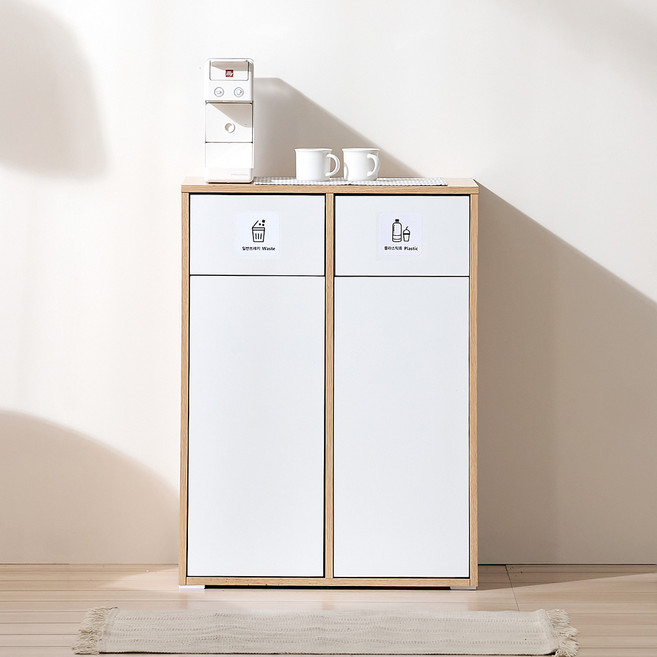 퍼니하우스 서울소호 클린 분리수거 슬림수납장 고객직접설치, 우드, 2단