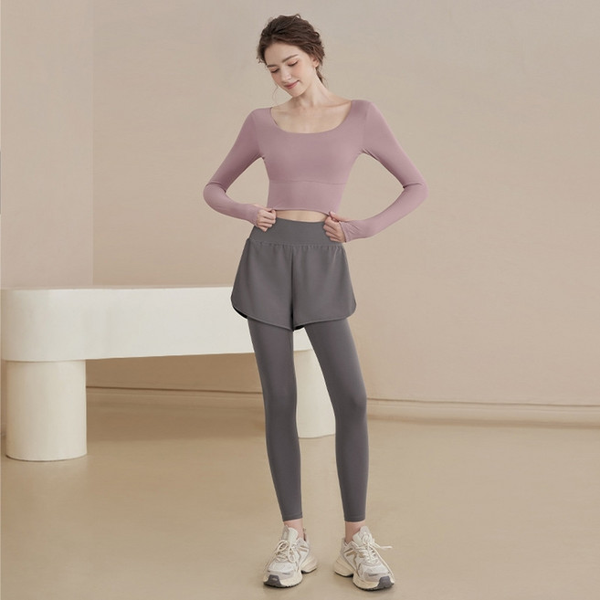 몰투데이 여성용 발레 요가 상하의 + 레이어드 팬츠 세트