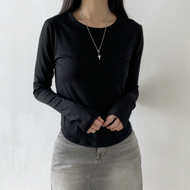 라라온 여성용 모달 면 베이직 라운드넥 긴팔 티셔츠 25TSP3456