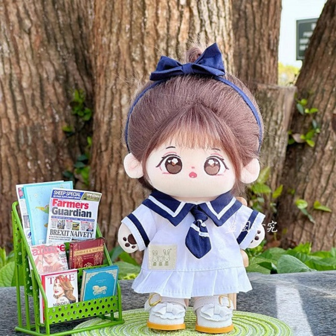 MochaDoll 20cm棉花娃娃 水手服連身裙 + 蝴蝶結髮帶套組, 1套, 海軍藍