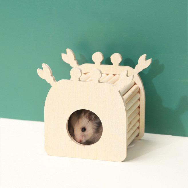 요런개 해피펫 우드 소동물 은신처 13 x 11 x 12 cm, 크랩 우드, 1개