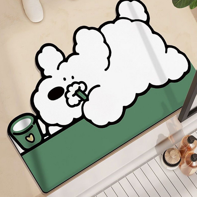 다다랜드 버블독 규조토 발매트, 누워서 양치 강아지