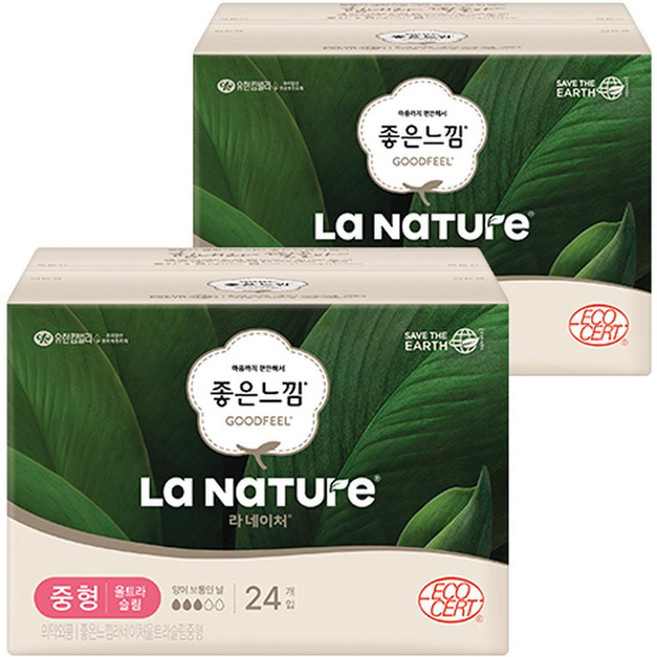 Goodfeel 好感覺 La Nature 超薄蝶翼衛生棉 中量型, M(24cm), 24片, 2盒