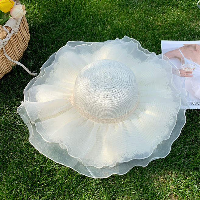 디멜디 여성용 캉캉 레이스 바캉스 밀짚모자