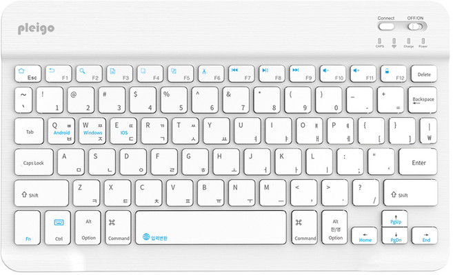 PLEIGO 무선 저소음 휴대용 파스텔 슬림 블루투스 키보드, 화이트, KB10