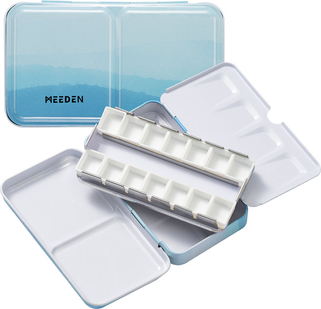 미덴 고체물감 빈 틴케이스 팔레트 하프팬 블루 PLM-4055, 1개, 14칸