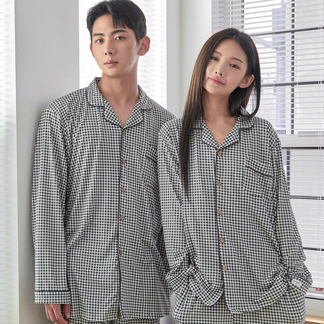 도씨 커플용 소프킨 깅엄체크 잠옷 2p 세트