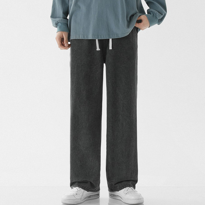 엘쏘 남성용 스탠다드 밴딩 와이드 데님 팬츠