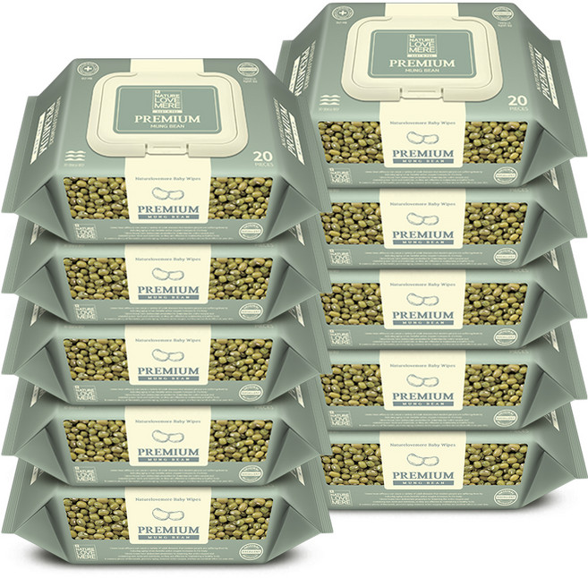 네이쳐러브메레 프리미엄 녹두 미니 물티슈 휴대캡형, 77g, 20매, 10개