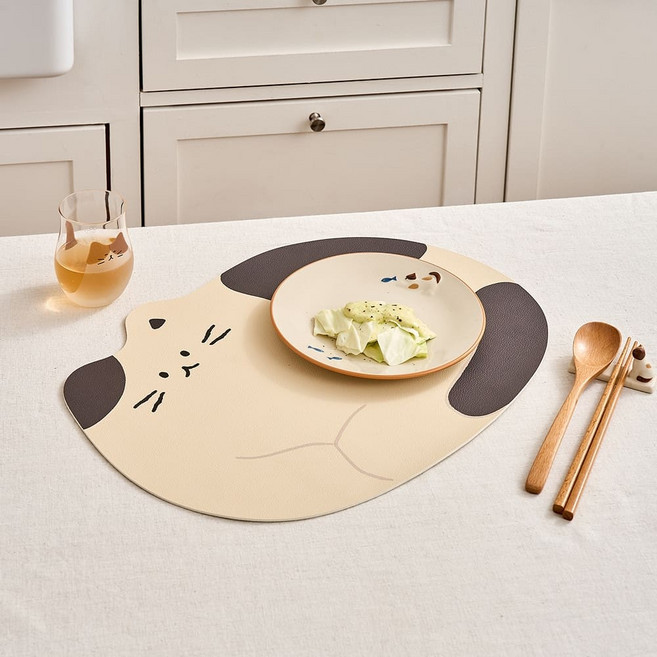 모던하우스 L 뚱냥이 레더룩 식탁매트, 1개, 43 x 32 cm, 블랙냥