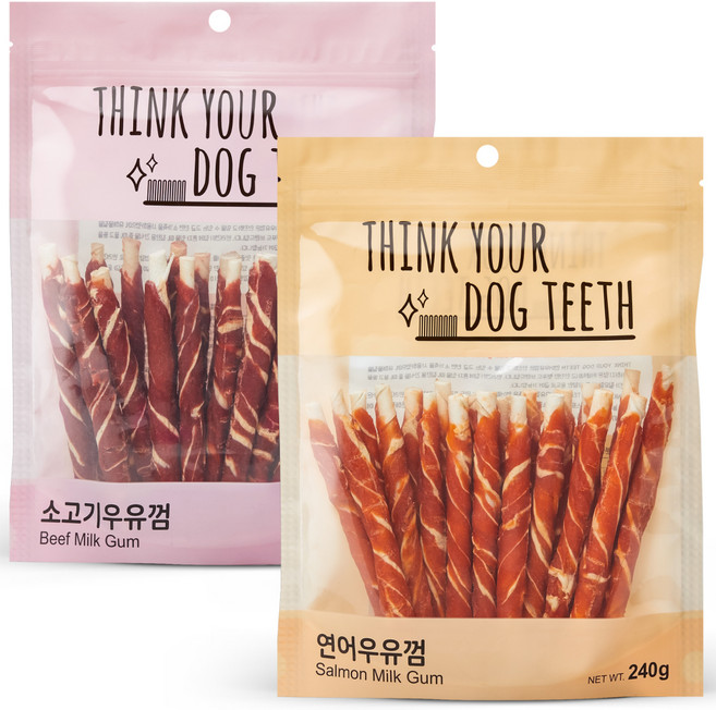 띵크유어도그티 스틱형 우유껌, 혼합맛(소고기/연어), 1세트, 480g