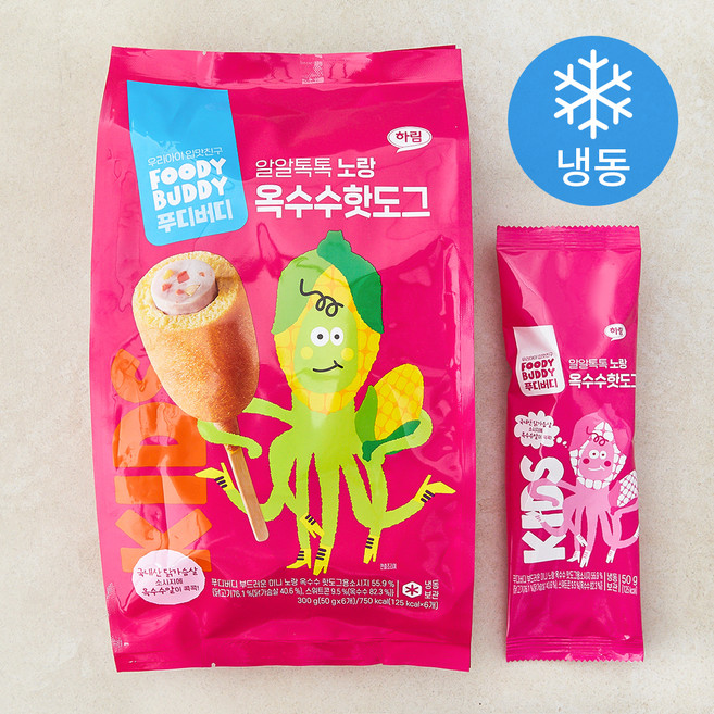 푸디버디 알알톡톡 노랑 옥수수핫도그 (냉동), 50g, 1개, 6개입