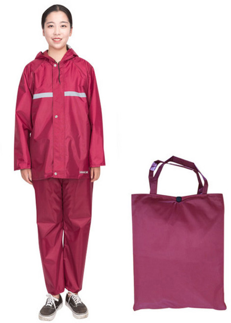 어반카 다용도 우비 상하의 + 가방 세트, 레드