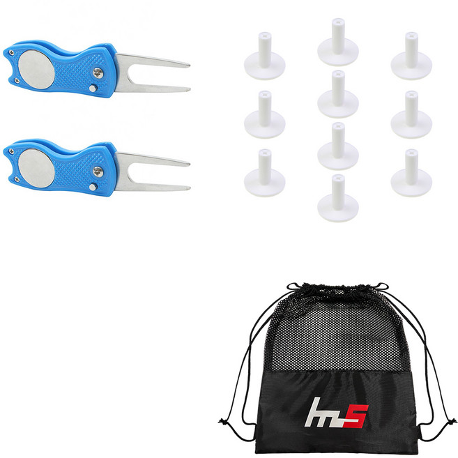 나야스타일 골프 그린 포크 보수기 블루 2p + TPE 골프 스탠다드 티 랜덤발송 10p + 파우치 세트 GFYP-39-3 168-4PU, 혼합색상