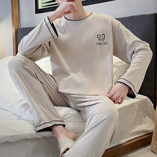 2'nd Pink 男士鄰家風休閒長袖睡衣上下套裝