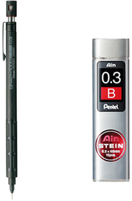 펜텔 그래프 샤프 1000 PG1003 + 아인슈타인 샤프심 B 세트, 0.3mm, 1개