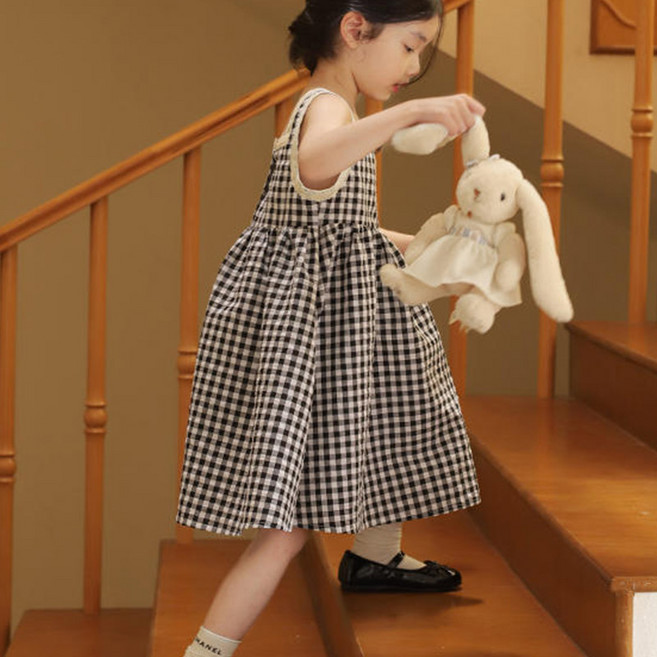 유블리 아동용 하루핏 체크 나시 원피스
