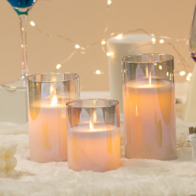 글라스 밀랍 LED초 소 + 중 + 대 세트, 오로라