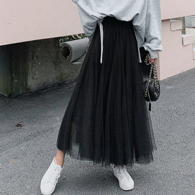 라라온 쉬폰 플리츠 밴딩 롱 샤스커트 TSP977