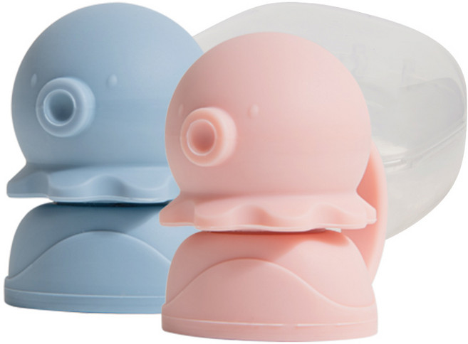 퍼기 유아용 이유식 파우치토퍼 문어캡 2종 + 케이스 세트, 1세트, 핑크 + 블루