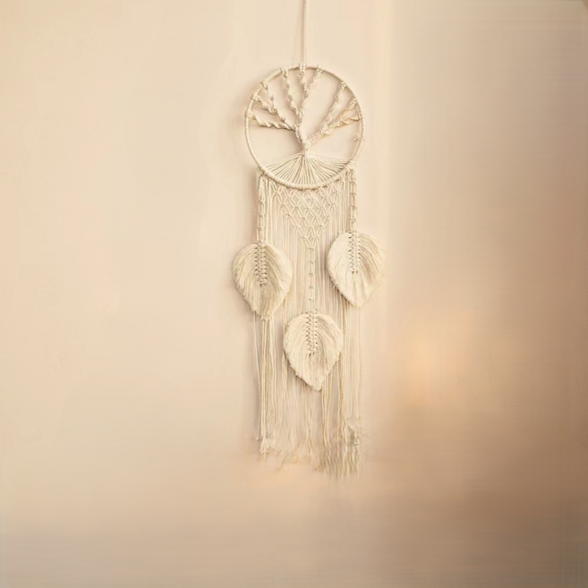 힘룸 인테리어 마크라메 벽장식 화이트 생명나무 삼엽, 혼합색상