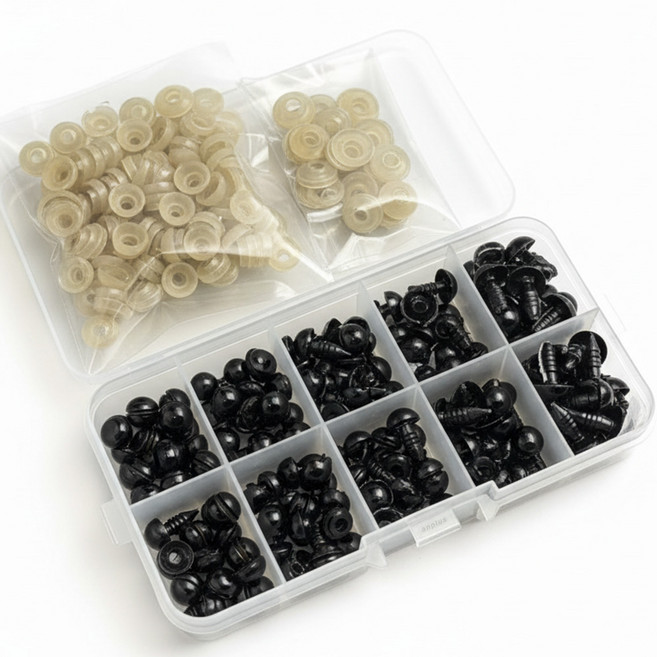 앙플러스 넉넉한 뜨개질 나사 인형 눈알 150p 세트, 블랙, 1세트