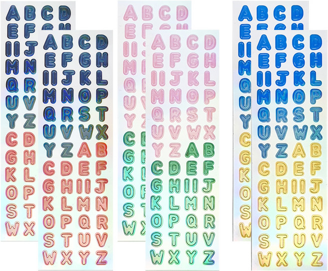 스티커마켓 오로라 홀로그램 알파벳 스티커 라지 3종 x 2p 세트, 핑크 + 그린, 블랙 + 레드, 블루 + 옐로우, 2세트