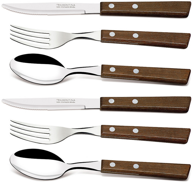 TRAMONTINA Traditional 木柄餐具組, 餐刀 + 餐匙 + 餐叉, 原木色, 2組