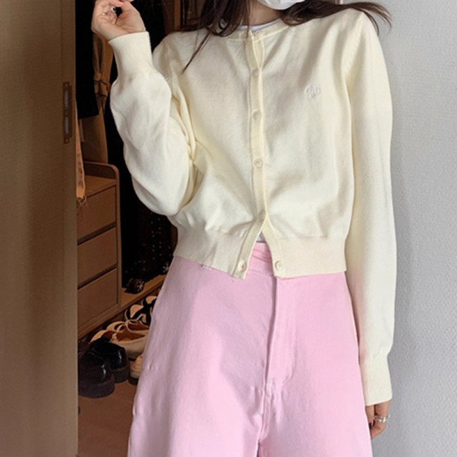 레몬소울 여성용 비비넌 패치 포인트 라운드넥 가디건