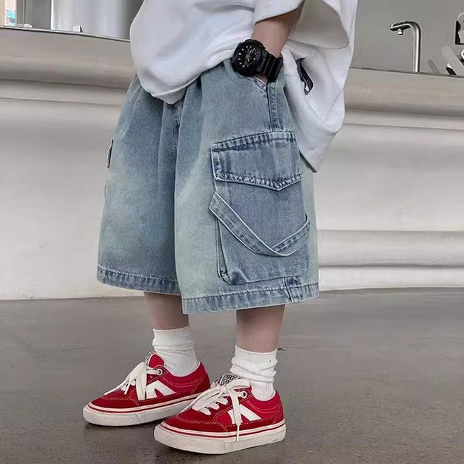 유블리 아동용 사루비 버뮤다 와이드 청바지