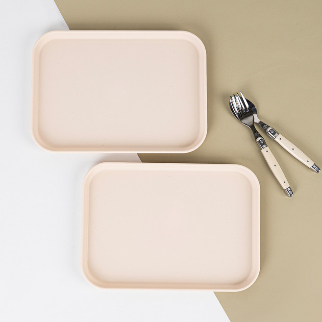 제로웨이스트 파스텔 트레이 카페 사각 쟁반 세트, 아이보리, 2개