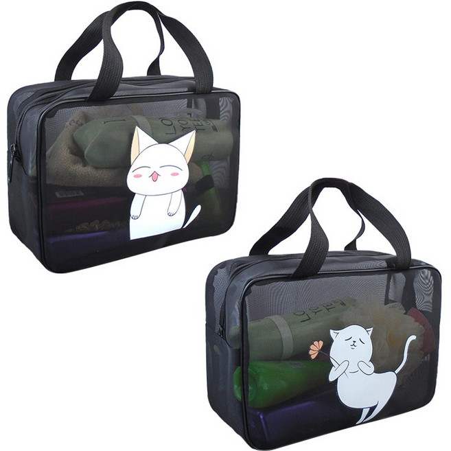 더자카 메쉬 캐릭터 목욕가방 2종 세트 FREE, 블랙, 1개