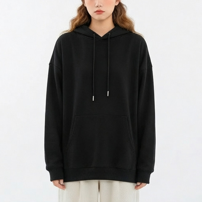 알로데 여성용 데일리 얇은 무지 긴팔 오버핏 후드 티셔츠 포켓형