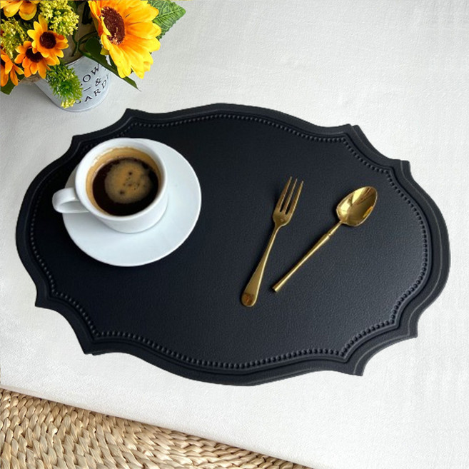 헬로젬 북유럽 노블레스 가죽 방수 테이블 매트, 블랙, 가로 43cm x 세로 30cm x 두께 2mm, 2개
