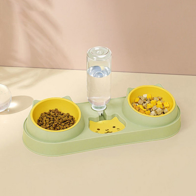 요런개 반려동물 야옹이 모양 식기 세트 ONE SIZE, 02 그린, 1세트