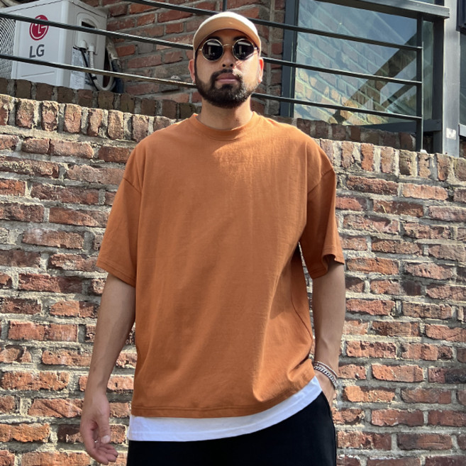 파이브라지 남성용 빅사이즈 오버핏 컬러풀 워싱 무지 레이어드 반팔 티셔츠