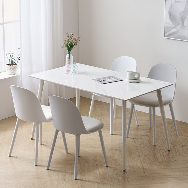 파로마 알라 1400 세라믹 식탁 + 의자 4P 세트 4인용 방문설치, 화이트(식탁), 아이보리(의자2p), 그레이(의자2p), 일반의자 4