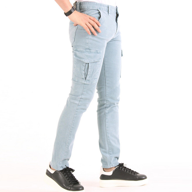 남성용 면스판 라이트 워싱 카고 바지 YCHB01