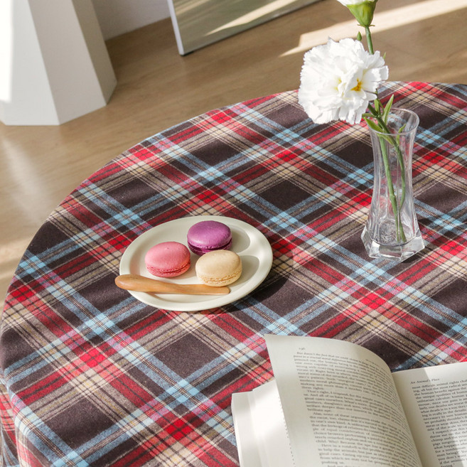 FORHOME 手工聖誕刷毛格紋桌布 邊桌布, 紅色格紋, 1個, XL(140 x 210 cm)