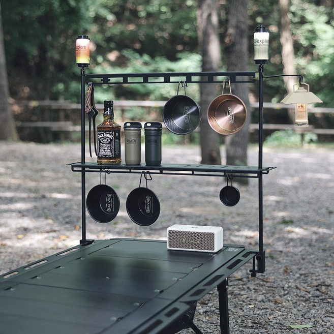 살반 캠핑테이블 와이드 행어 랜턴 걸이 선반, 1개, 2단, 블랙