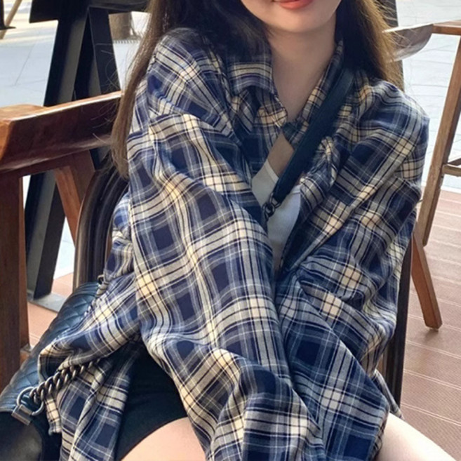 Goodif 女款休閒寬鬆版格紋襯衫