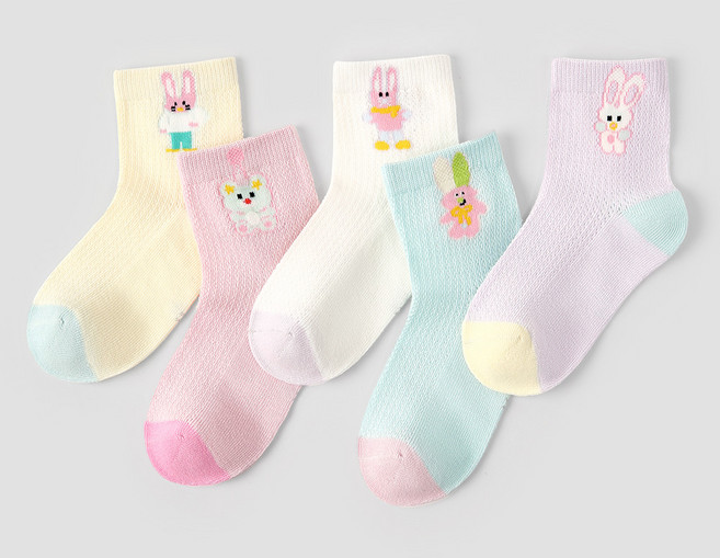 꼼제 아동용 컬러바니 메쉬 양말 5켤레 세트 SMA09