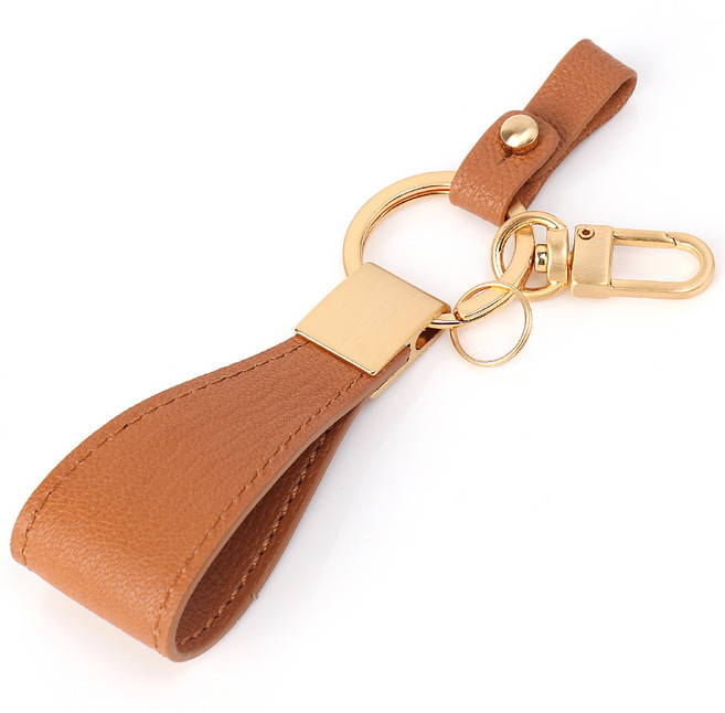 바슬리 차량용 크리스페 가죽 키링, 1개, 탄 + 금
