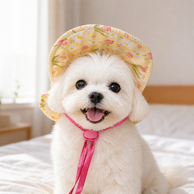 PASTEL PET 寵物花朵遮陽帽, 黃色, 1個