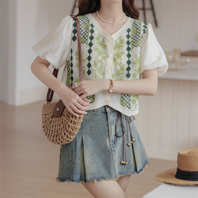 어썸풀 네팅 퍼프 블라우스 A24SMBL051604