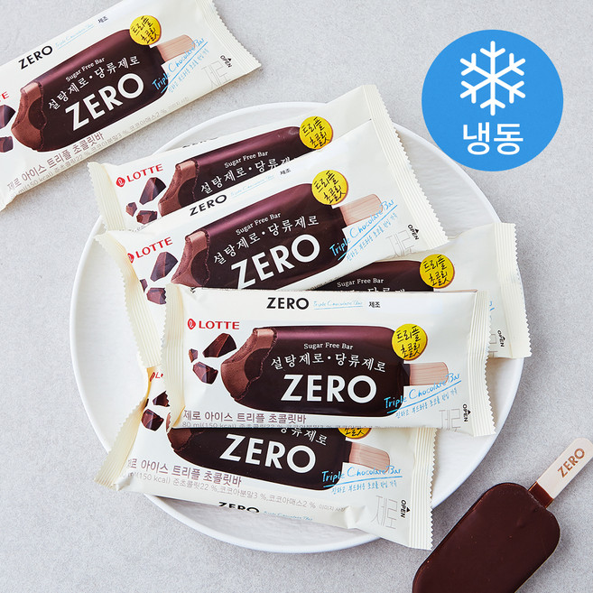 롯데제로 아이스 트리플 초콜릿바 (냉동), 80ml, 6개입, 1박스