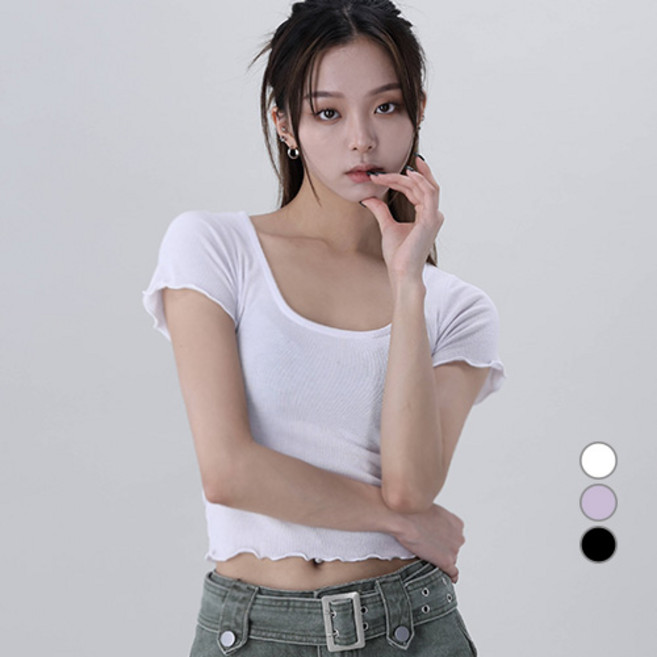 Awesomearound 女款木耳滾邊大圓領短袖T恤